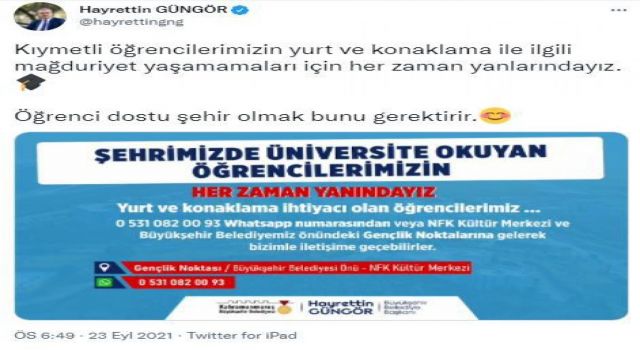 Büyükşehir Belediyesinden üniversite öğrencilerine barınma desteği