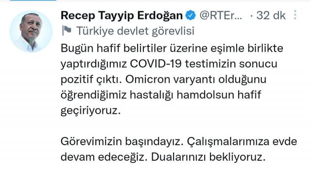 REİSİN COVİD-19 TESTİ POZİTİF