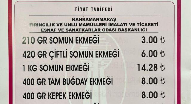 Kahramanmaraş’ta Ekmeğe Zam Geldi