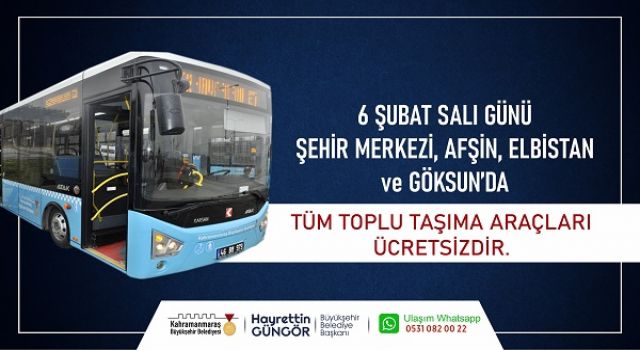 Büyükşehir’den 6 Şubat’ta Ücretsiz Toplu Taşıma Hizmeti