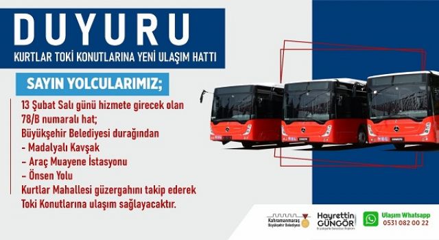 Kurtlar TOKİ’ye Yeni Toplu Taşıma Hattı Hizmete Başlıyor