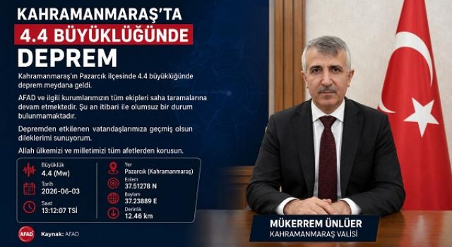 Kahramanmaraş’ta 4.4 Büyüklüğünde Deprem