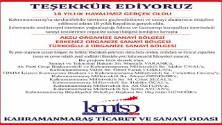 KMTSO Üç Yeni Organize Sanayi Bölgeleri İçin Teşekkür Metni Yayınladı